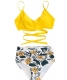Women High Waisted Bikini 2 Piece Bathing Suit Retro V Neck Swimwear