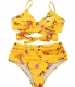 Women High Waisted Bikini 2 Piece Printed Bathing Suit Retro V Neck Swimwear