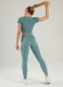 Women Short Sleeve Low-cut Seamless Shirts and High-Waisted Leggings Yoga Wear Set
