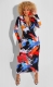 Ink-splatter Print Long-Sleeve Dress with Zipper