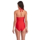 Sexy One-piece Halterneck Swimsuit Waist-Ruched Bikini with a Plastic Button