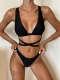 Women Sexy Solid Color Deep V-neck Cross Bikini Set