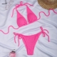 Wavy Fabric Solid Color Halterneck Bikini Set
