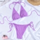 Wavy Fabric Solid Color Halterneck Bikini Set