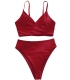 Solid Color 2-pieces Swimsuit High Waist Thong Bottom Bikini Set