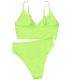 Solid Color 2-pieces Swimsuit High Waist Thong Bottom Bikini Set