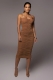 Women's Fashion Bright Thread Ruched Long Slip Dress