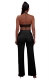 Bright Thread Halter Neck Short Top and Straight Pant Two Piece Women's Wear
