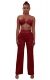 Bright Thread Halter Neck Short Top and Straight Pant Two Piece Women's Wear