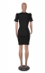 V-Neck Puff Sleeves High Waist Slim Fit Mid Length Work Skirt