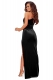 Women's Slanted Shoulder Velvet Long Dress High Slit Slim Evening Dress
