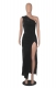 Women's Slanted Shoulder Velvet Long Dress High Slit Slim Evening Dress
