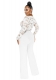 Women Sexy Casual Slim Fit V-Neck See-through Floral Lace Jumpsuit with Belt