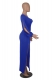 Slanted Shoulder Lantern Sleeve Solid Color Slim Slit Gown Dress