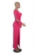 Slanted Shoulder Lantern Sleeve Solid Color Slim Slit Gown Dress