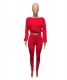 Women Solid Color Elastic Ribbed Tight Tracksuit