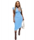 V-neck Solid Color Fly Sleeves Polo Long Dress