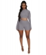 Women's Yoga Wear Fashion Solid Color Long Sleeve Top Casual Shorts Sports Suit