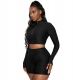 Women's Yoga Wear Fashion Solid Color Long Sleeve Top Casual Shorts Sports Suit