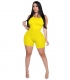 Women Vest Style Sports Romper Tight-fitting Ribbed Short Jumpsuit