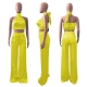 Solid Color Sleeveless Top Silk 2-pieces Leisure Suit Wide-leg Pant Set