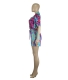 Long Sleeves Fashion Printed Square Collar Casual Jumpsuit Elastic-Waist Shorts