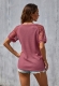 Women Waffle Fabric Patchwork Lace Short Sleeve Round Neck T-shirt