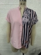 Women's Mixed Color Floral Printed Stripe Button Cardigan Short Sleeve Shirt
