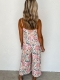 Floral Printed Suspender Jumpsuit for Women Retro U-neck High Waist Wide Leg Romper