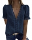 Women's Solid Color V-neck Chiffon Shirt Embroidered Lace Short Sleeve Top