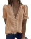 Women's Solid Color V-neck Chiffon Shirt Embroidered Lace Short Sleeve Top