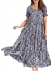 Short Sleeves Maxi Long Pleated Skirt Casual Loose Floral Dress