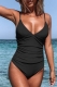 Women's Deep V-Neck Solid Sexy Swimwear with Chest Cushion Tight Backless Swimsuit