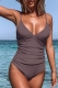 Women's Deep V-Neck Solid Sexy Swimwear with Chest Cushion Tight Backless Swimsuit