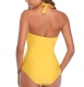 Sexy Solid Color Bikini Backless Pleated Retro One Piece Swimwear for Women