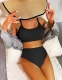 Solid Color Two Pieces Swimsuit Ribbed High Rise Bottom Bikini Set