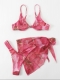 Marble Printed Bikini Women's Swimsuit Sexy Three Pieces Set
