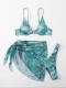 Marble Printed Bikini Women's Swimsuit Sexy Three Pieces Set