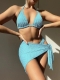 Women Hanging Neck Sexy Bikini Set Bubble Fabric Three-Piece Bathing Suit