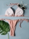 Women's Sexy Striped Fabric Solid Color Bikini Lace Up Split Swimwear