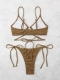 Solid Color Lace Up Bikini Set Knitted Sexy Tie Closure Swimwear