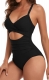 One Piece Swimsuit Solid Color Sexy Hollow Out Cross Strap Bathing Suit for Women