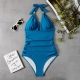 One Piece Swimsuit Conservative Hanging Neck Backless Swimwear