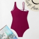 Spliced Mesh One Piece Swimsuit for Women Thin Straps and Sloping Shoulder Bathing Suit