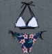 Folral Printed Hanging Neck Double Straps Open Back Sexy Split Bikini