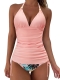Women's Split Swimsuit Hanging Neck Solid Color Backless Tankini