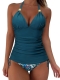 Women's Split Swimsuit Hanging Neck Solid Color Backless Tankini