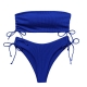 Knitted Tube Top Split Swimwear Women's Drawstring Bikini Set