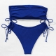 Knitted Tube Top Split Swimwear Women's Drawstring Bikini Set