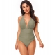Solid Color One Piece Swimsuit Pleated Hanging Neck Bathing Suit